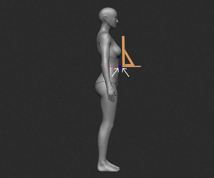 Глубина прогиба талии спереди Глубина прогиба талии спереди
