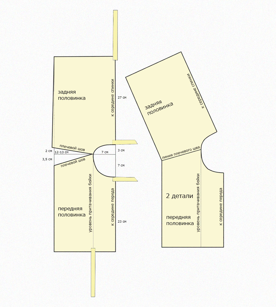 Выкройка плечевой накладки с бейками